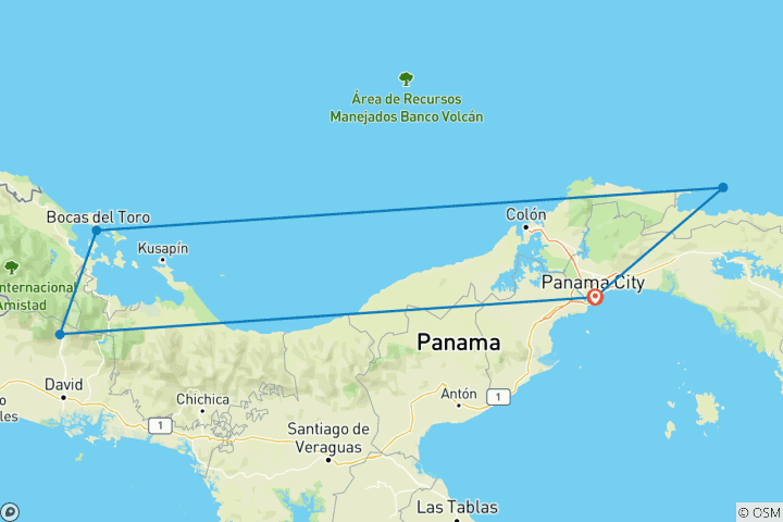 Carte du circuit 9 jours à travers le Panama : Culture, montagne et paradis caribéen