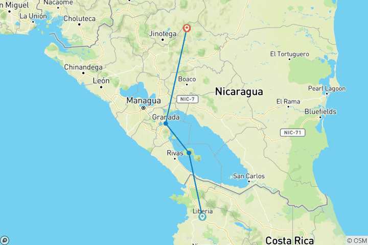 Carte du circuit Visite guidée au Nicaragua