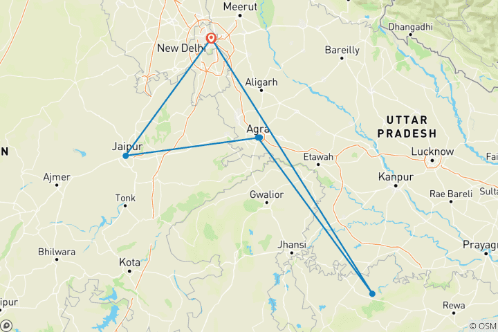 Kaart van Gouden Driehoek & Khajuraho - 8 dagen