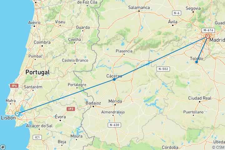 Carte du circuit Lisbonne-Madrid Express - 5 jours