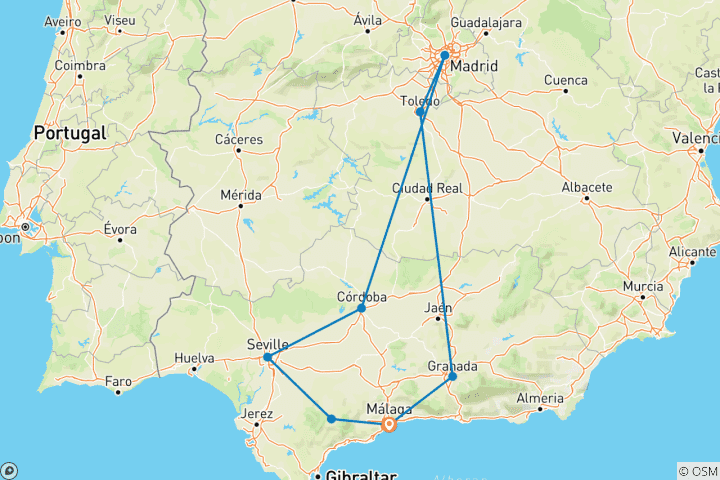 Kaart van Andalusië & Madrid vanaf Costa del Sol - 5 dagen