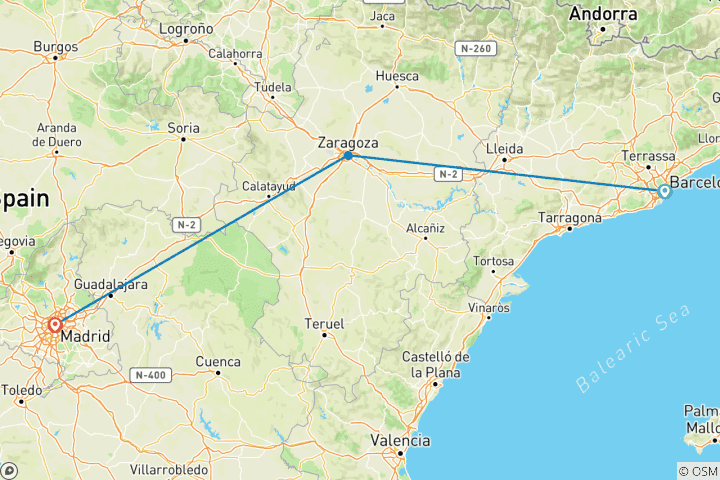 Carte du circuit Barcelone, Saragosse et Madrid - 5 jours