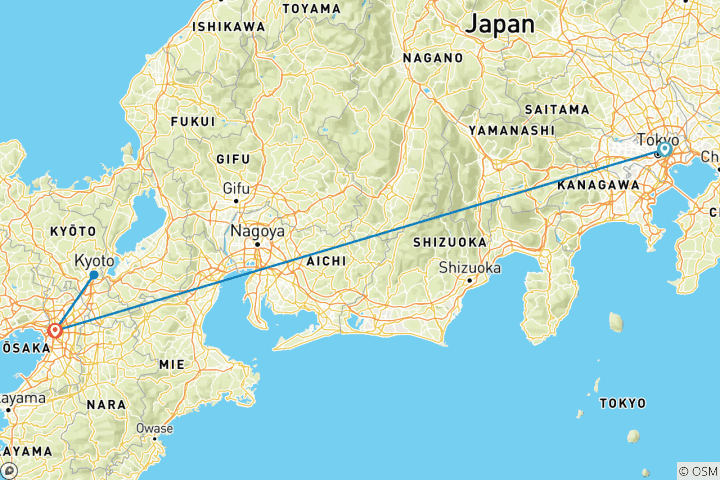 Carte du circuit Découverte de Tokyo, Osaka et Kyoto - 9 jours