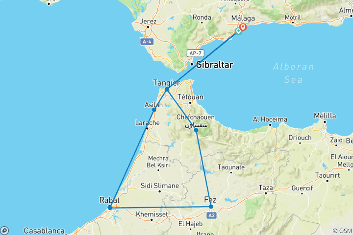 Kaart van Costa del Sol naar Rabat & Fes - 4 dagen