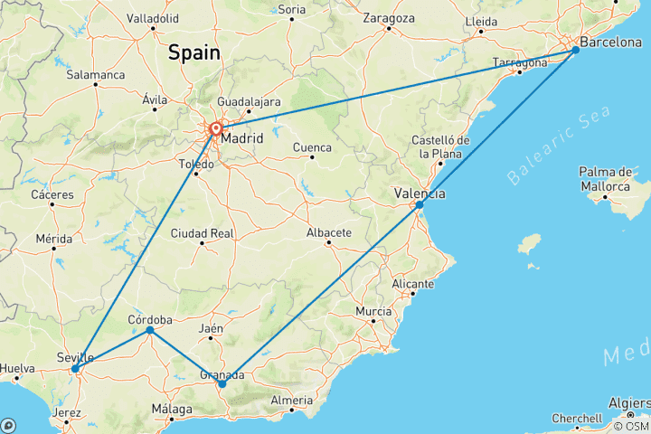 Kaart van Juwelen van Andalusië & Barcelona - 7 dagen