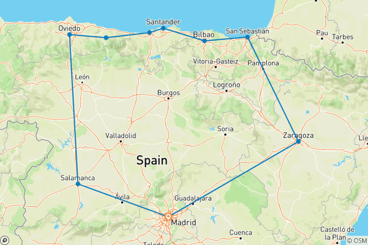 Carte du circuit Saint-Sébastien, Santander et Oviedo - 4 jours