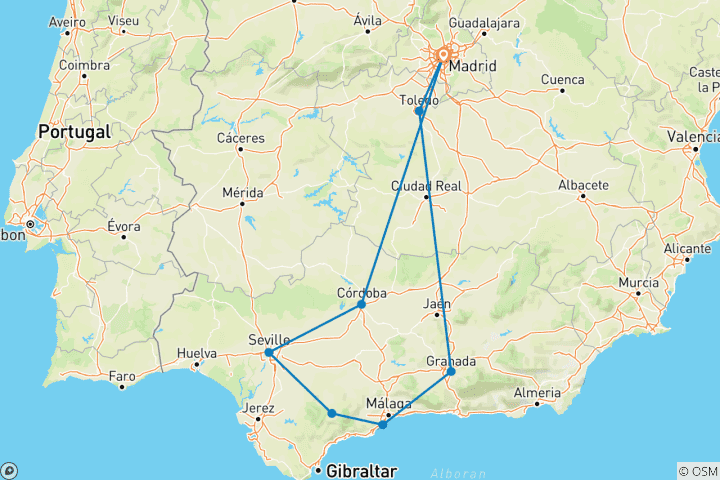 Carte du circuit Le meilleur de l'Andalousie et de la Costa del Sol - 7 jours