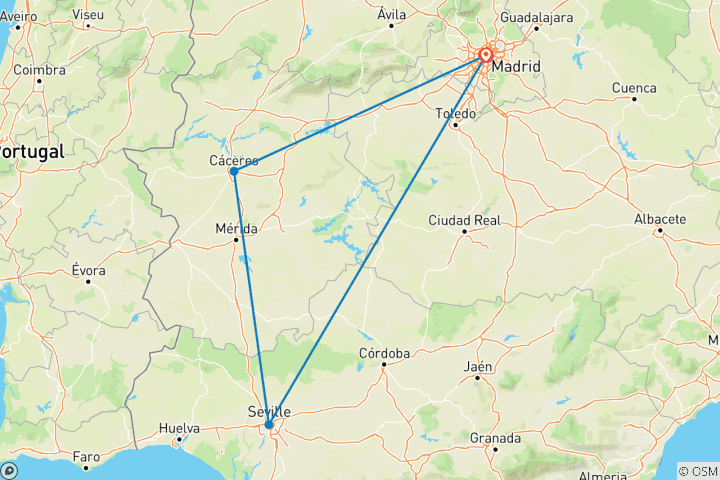 Karte von Caceres & Sevilla Express - 2 Tage