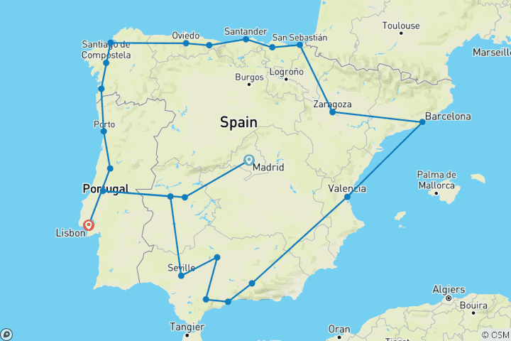 Map of Journey Across Iberia - 21 days