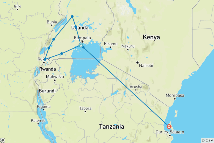 Carte du circuit Ouganda et Zanzibar - Du pays des gorilles de montagne à Zanzibar