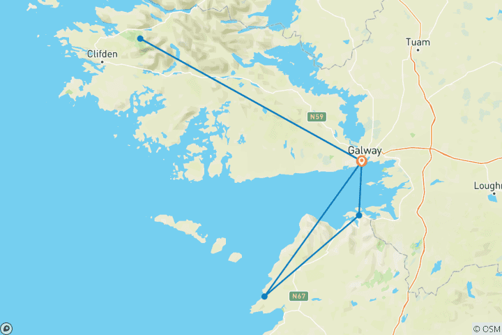 Carte du circuit 6 jours à Galway : Falaises, châteaux et Connemara