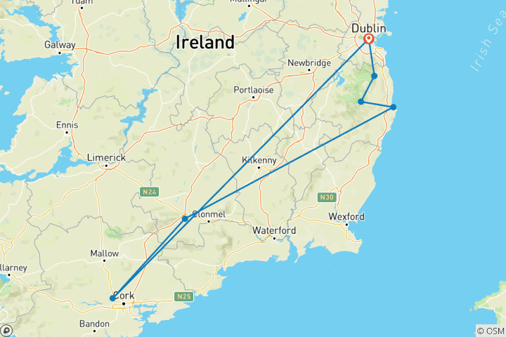 Map of 6 Days in Dublin: Castles, Waterfalls & Cinematic Journeys