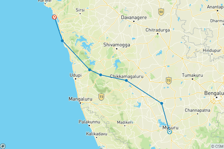 Carte du circuit Randonnée sur la côte ouest de l'Inde