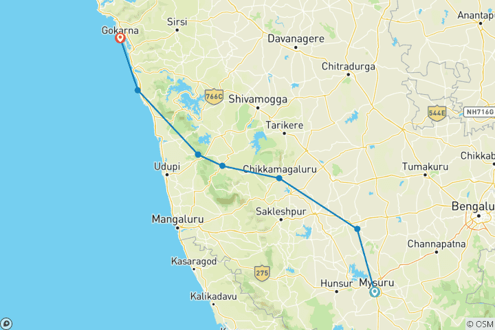 Carte du circuit Randonnée sur la côte ouest de l'Inde