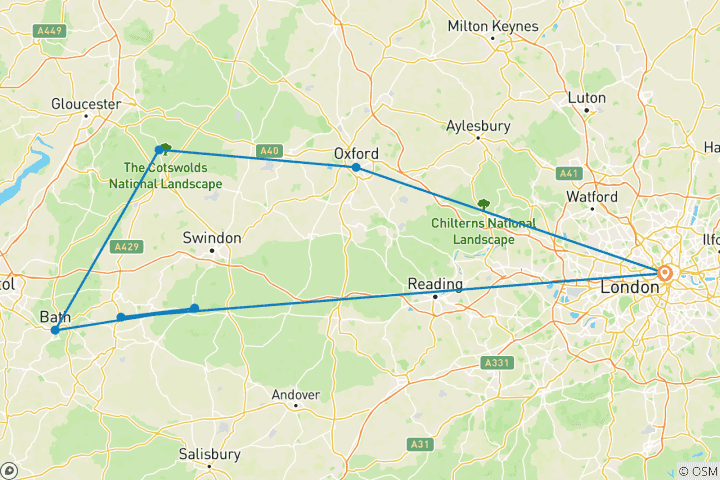 Map of Best of England Small-Group Tour: Cotswolds, Oxford & Bath – 5 Days