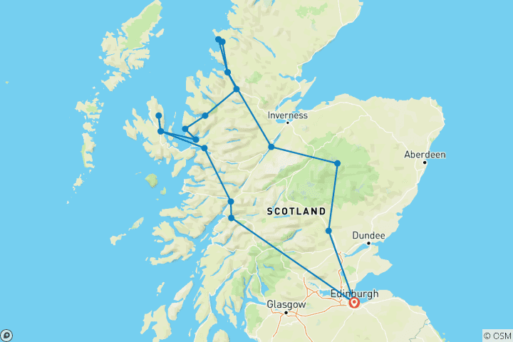 Map of Isle of Skye and the Highlands 5-Day Small Group Tour