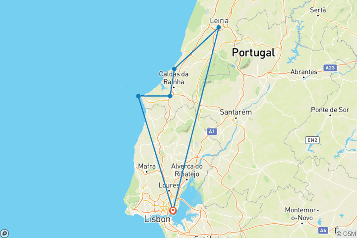 Mapa de Vacaciones en bicicleta eléctrica en la Costa de Plata