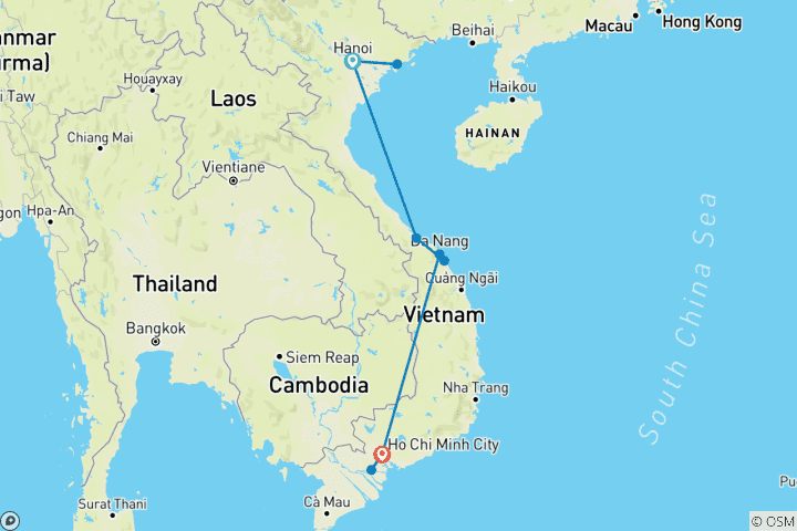 Carte du circuit Vietnam magique en 9 jours par Up Travel Vietnam