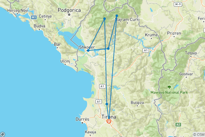 Map of Peaks of the Albanian Alps: Self Drive Off Road - 7 Days Package