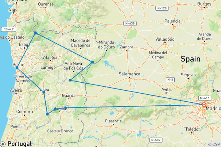 Map of 9-Day Off-Road Self-Drive Through Portugal’s Nature and Picturesque Villages (from Madrid)