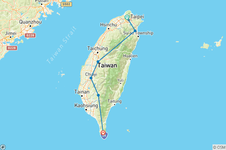 Carte du circuit 10 jours à la découverte de l'île de Taïwan (guide et chauffeur privés）Voyage en famille personnalisable)