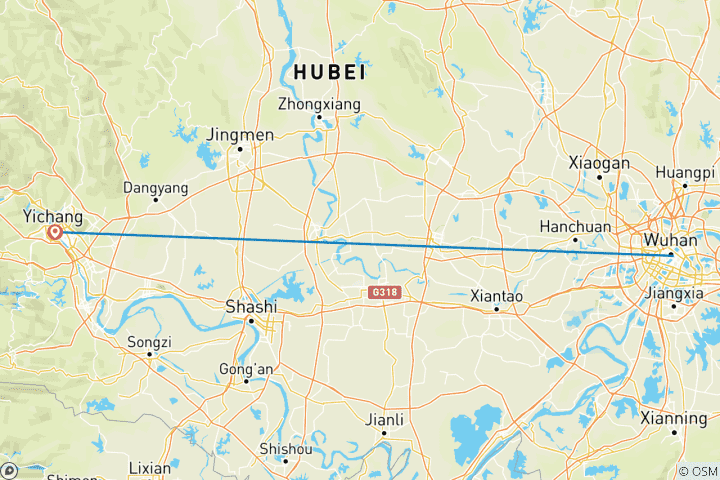 Kaart van 7 Daagse Wuhan Historische Schatten en Drie Kloven Wonderen (privégids en chauffeur）Familietour Aanpasbaar