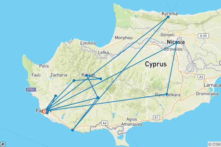 Mapa de 8 Días en Chipre: Un tapiz de historia, mitos y vida mediterránea (Llegadas en sábado)