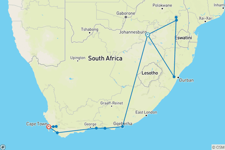 Karte von Zwischen Big-Five, Garden-Route und Tafelberg