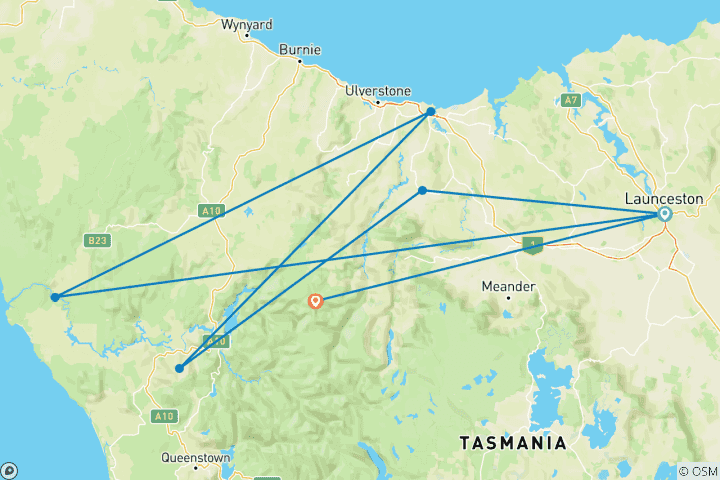 Map of Walk Tasmania's Tarkine & Cradle Mountain (from Launceston to Dove Lake)