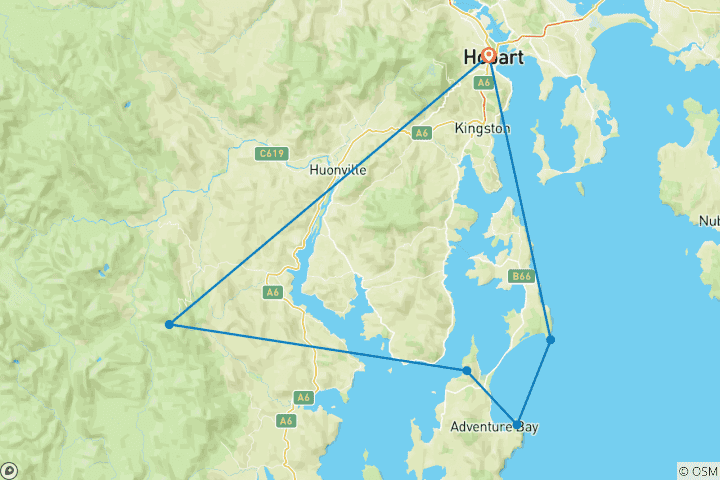 Map of Walk Bruny Island & Tasmania's South West (6 destinations)