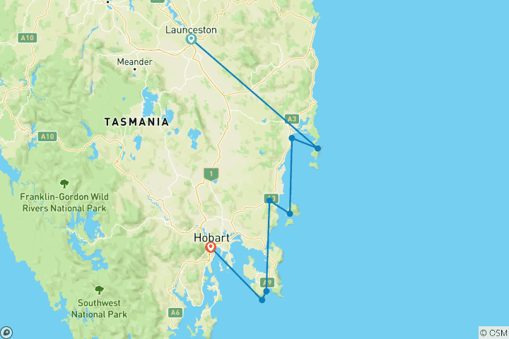 Map of Walk Tasmania's East Coast (8 destinations)