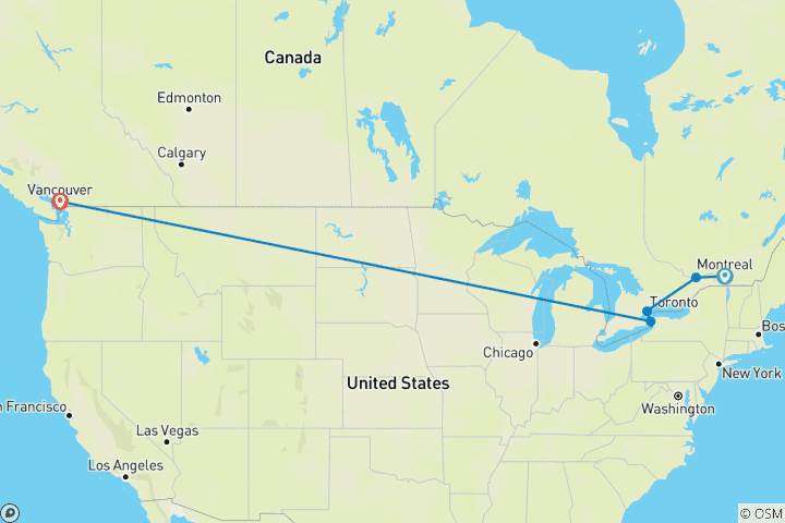 Carte du circuit La liste des choses à faire au Canada : Entre shopping en ville et chutes du Niagara