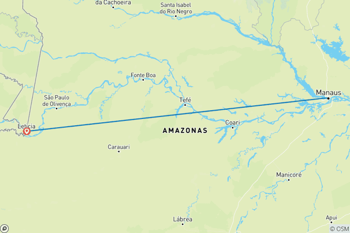 Carte du circuit Croisière au cœur de l'Amazonie originelle - Une exploration au cœur de la jungle, entre le Brésil et la Colombie (croisière de port à port)