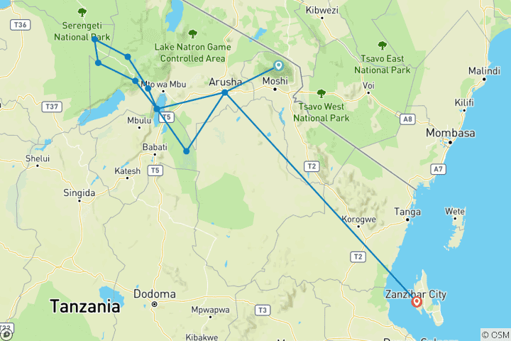 Mapa de Lista de cosas que hacer en Tanzania: ¡Serengeti, Safari, Zanzíbar! (including Lago Ndutu)