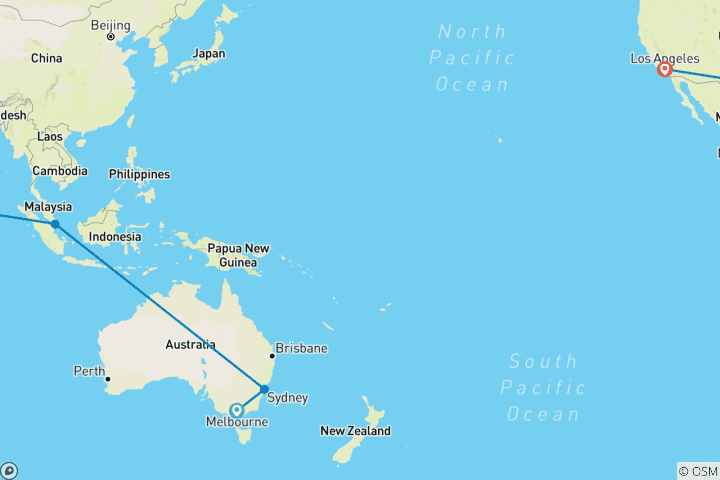 Carte du circuit Autour du monde : Buzz asiatique, routes australiennes et lueur américaine