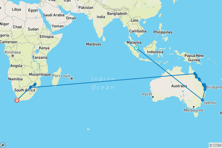 Karte von Around the World: Australien Vanlife & Südafrika Roadtrip