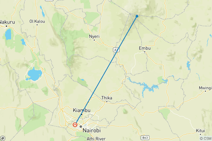 Carte du circuit Trekking personnalisé de 4 jours au Mont Kenya, départ quotidien et voyage privé