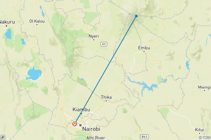 Carte du circuit Trekking personnalisé de 4 jours au Mont Kenya, départ quotidien et voyage privé