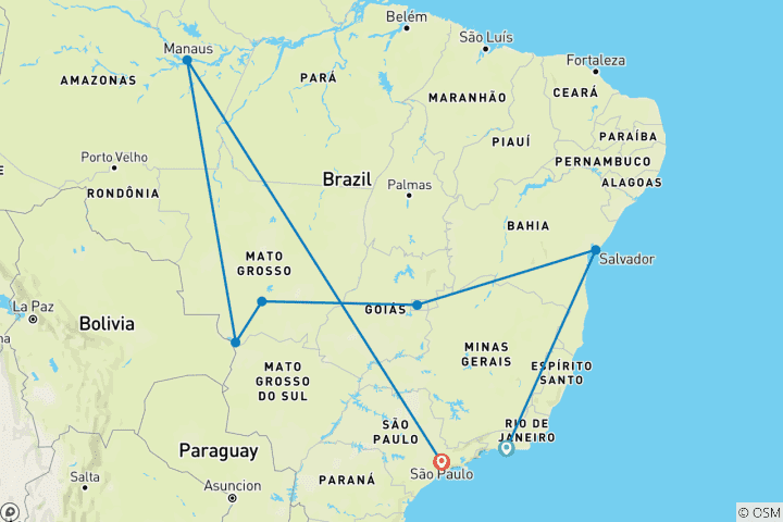 Carte du circuit Circuit de 11 jours au Brésil