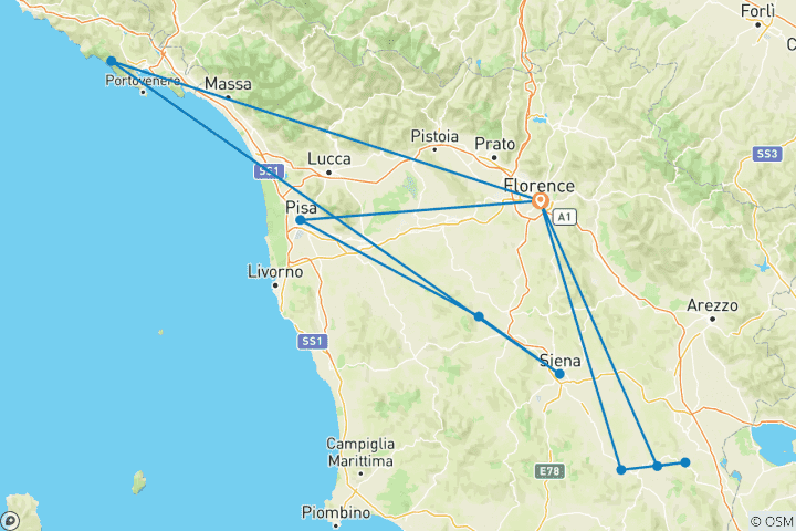 Map of 5 Days Exploring Florence and the Heart of Tuscany