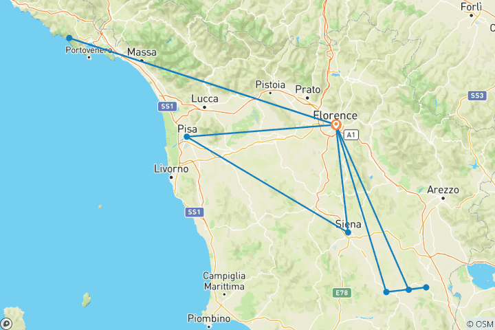 Map of 5 Days Exploring Florence and the Heart of Tuscany