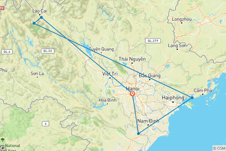 Carte du circuit Odyssée culturelle de 8 jours dans le nord du Vietnam (Sapa, baie d'Ha Long, Ninh Binh en petit groupe)
