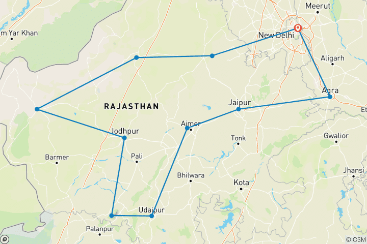 Carte du circuit Triangle d'or avec Royal Rajasthan Explorer