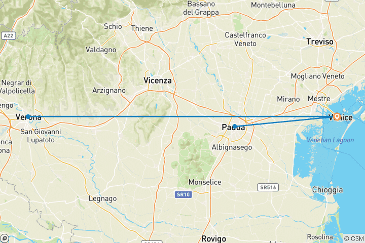 Carte du circuit 5 jours à Venise : Chemins cachés, Vérone et Padoue