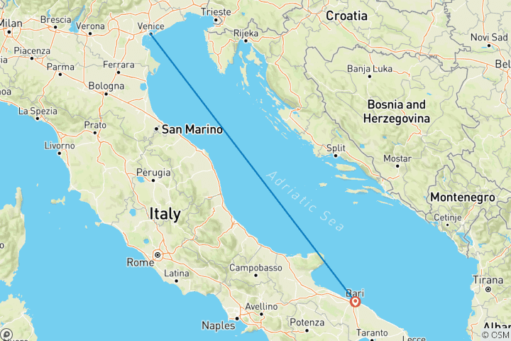 Map of 7-Day Venice & Bari Discovery – From Canals to Coastlines