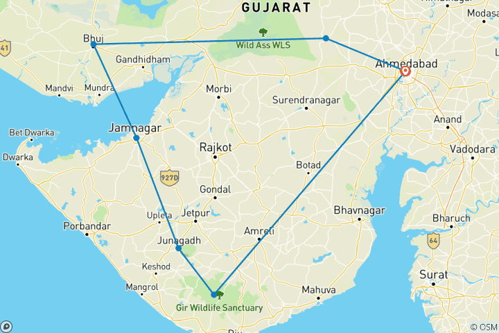 Carte du circuit Visite de la faune et de la flore du Gujarat