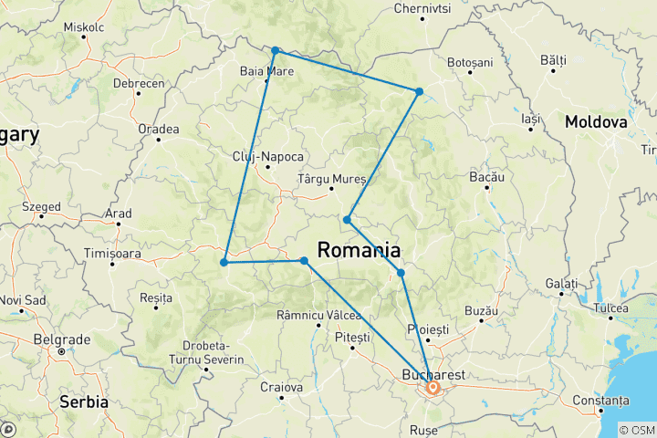 Map of Customized Classic 10 Days Romania Discovery, Daily Start & Exclusive Car