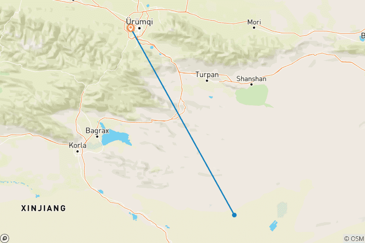 Map of Urumqi and Turpan Highlights Tour 6D in Xinjiang