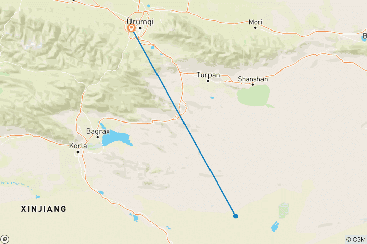 Map of Urumqi and Turpan Highlights Tour 6D in Xinjiang