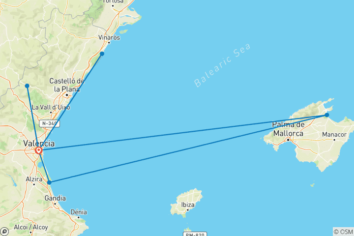 Carte du circuit 5 jours à Valence : sources d'eau chaude, chutes d'eau et aventures de Game of Thrones